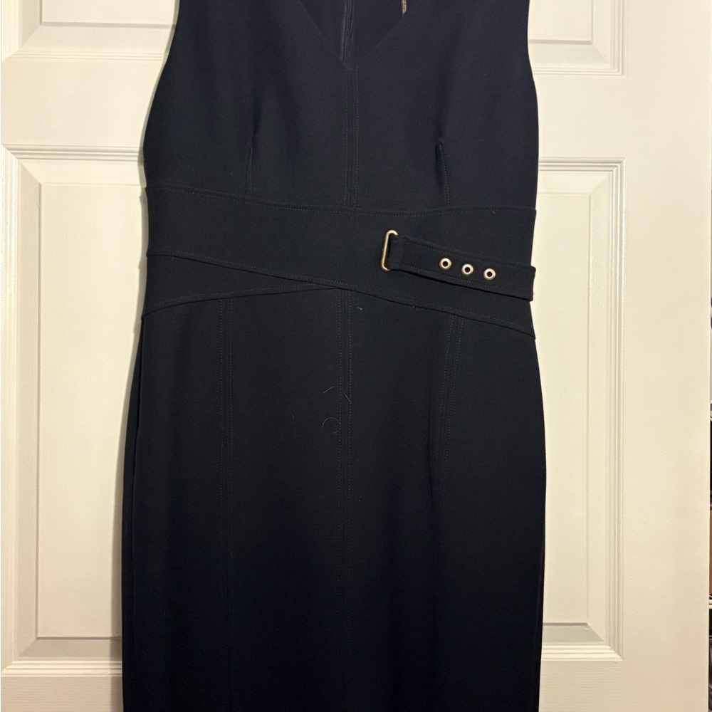 Donna Karan Black Midi Dress with Gold Accents